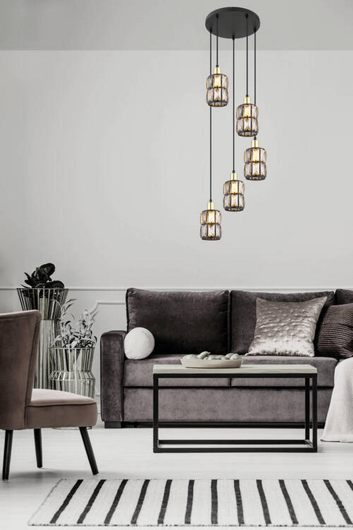 Lampă Suspendată 30/120 cm  - negru, Design, sticlă/metal (30/120cm) - Globo