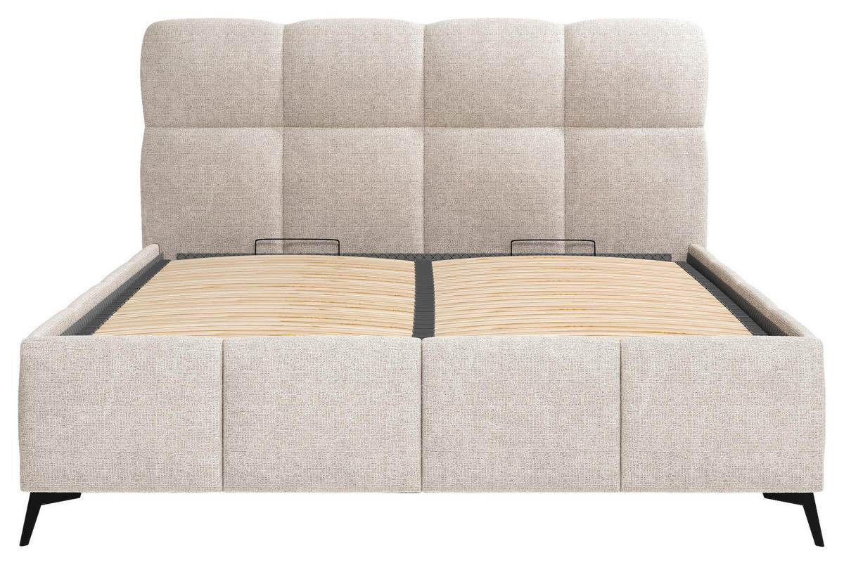 POLSTERBETT 140/200 cm,  in Beige, gepolstertes Kopfteil, Lattenrost,  - Beige/Schwarz, Design, Holz/Textil (140/200cm) - Chameo