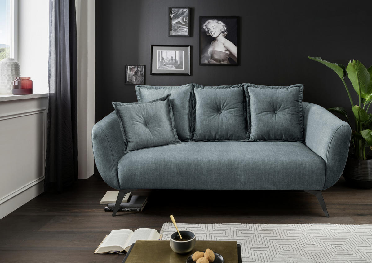 2,5-SITZER in Velours Blau  - Blau/Schwarz, Modern, Holz/Textil (196/94/103cm) - Livetastic