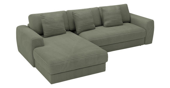 ECKSOFA in Cord Olivgrün  182/302 cm  - Schwarz/Olivgrün, MODERN, Kunststoff/Textil (182/302cm) - Carryhome