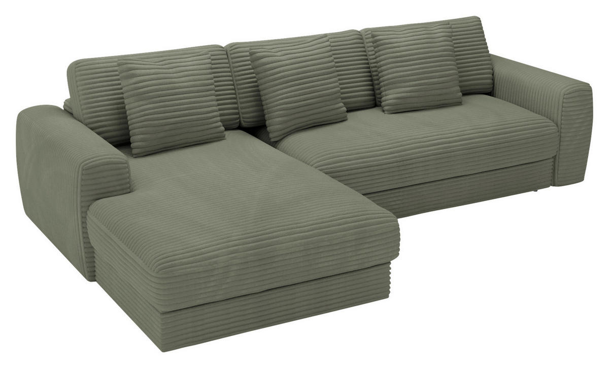ECKSOFA in Cord Olivgrün  182/302 cm  - Schwarz/Olivgrün, MODERN, Kunststoff/Textil (182/302cm) - Carryhome