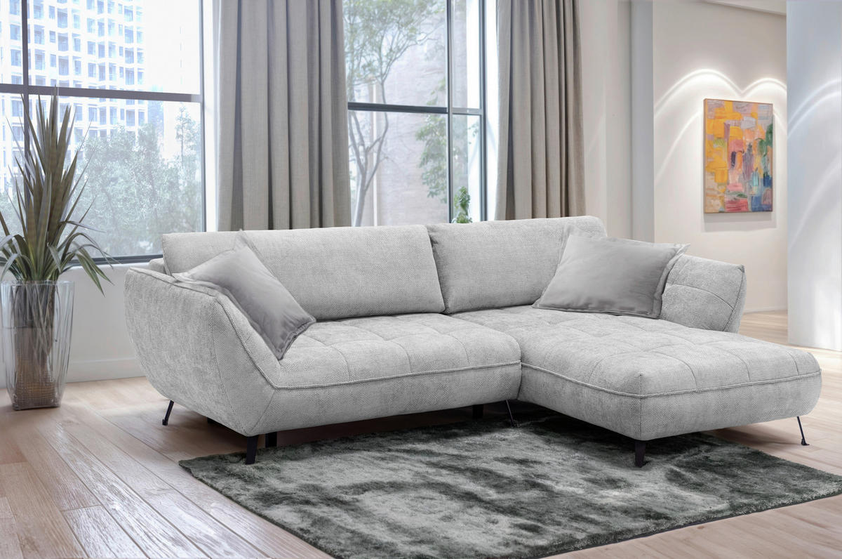 ECKSOFA in Struktur Hellgrau  - Hellgrau/Schwarz, Design, Textil/Metall (282/187cm) - Livetastic