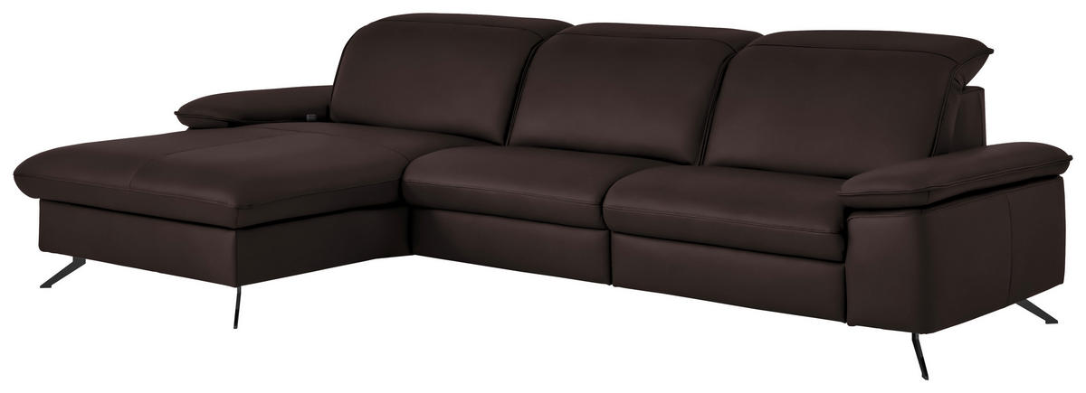ECKSOFA  Echtleder Braun  - Schwarz/Braun, Design, Leder/Metall (169/307cm) - Beldomo Premium