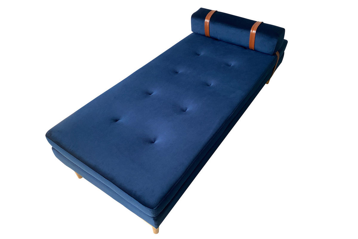 CHAISELONGUE Samt Blau  - Blau/Naturfarben, MODERN, Holz/Textil (180/42/75cm) - Livetastic