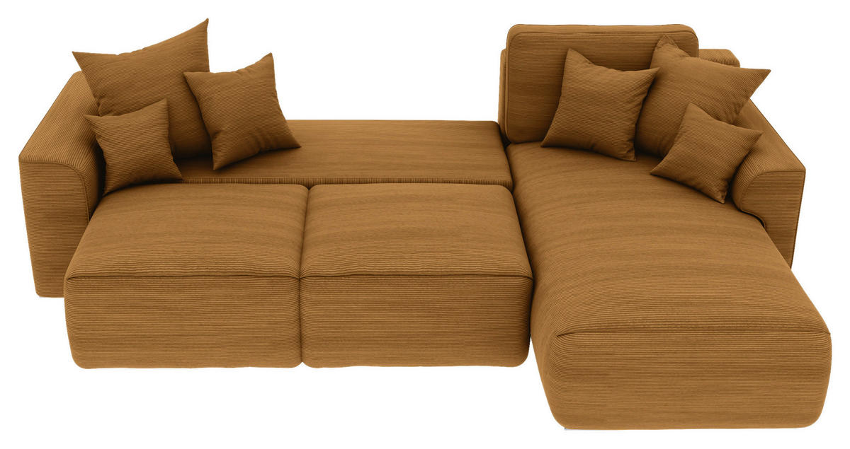 ECKSOFA in Cord Rostfarben  - Chromfarben/Rostfarben, Konventionell, Kunststoff/Textil (293/195cm) - MID.YOU