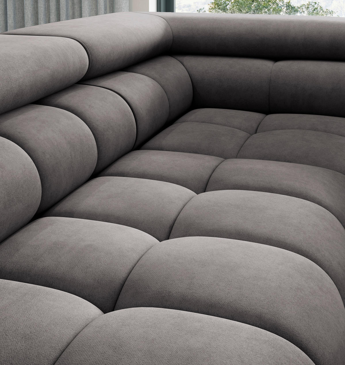 ECKSOFA FERUCCE Grau Chenille Bettkasten, Kopfteilverstellung  - Schwarz/Grau, Design, Textil/Metall (276/200cm) - MID.YOU