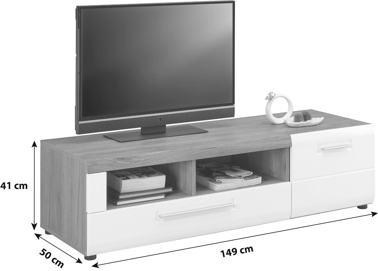 TV-ELEMENT bela, barve hrasta  - barve kroma/barve hrasta, Design, umetna masa/leseni material (149/41/50cm) - Xora