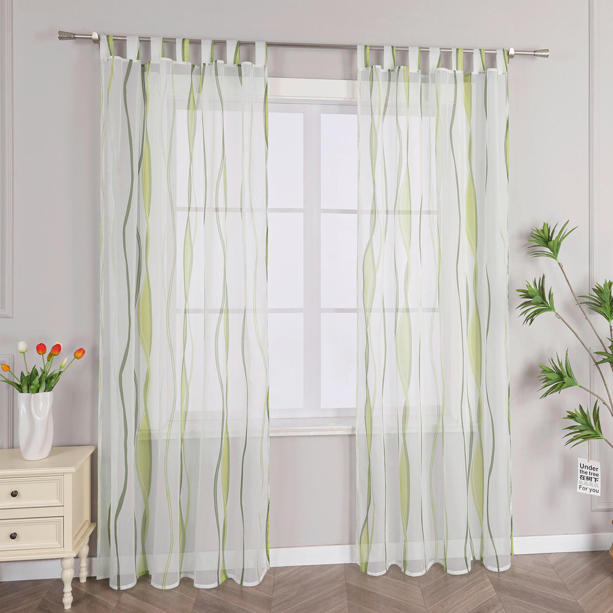 FERTIGVORHANG  transparent  140/175 cm   - Weiß Hochglanz/Grün, Basics, Textil (140/175cm) - Joyswahl
