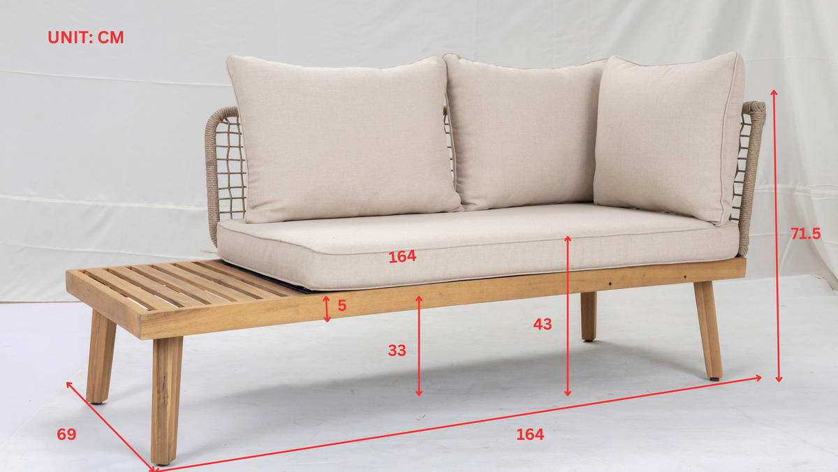 LOUNGEGARNITUR 3-teilig  165/196 cm  Akazie massiv Stahl  - Taupe/Beige, KONVENTIONELL, Holz/Textil (165/196cm) - Ambia Garden