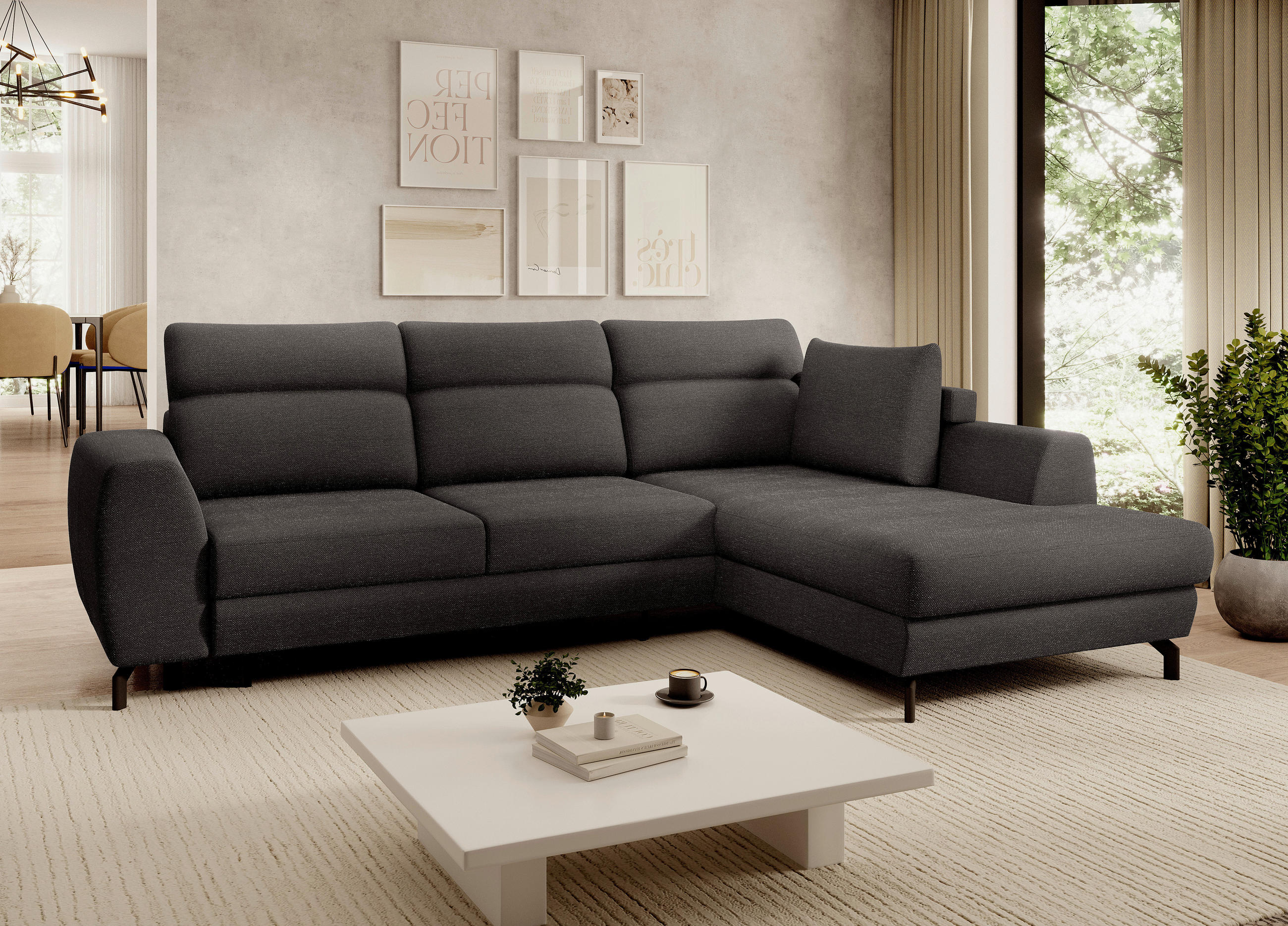 ECKSOFA Dunkelbraun Chenille  - Dunkelbraun/Schwarz, KONVENTIONELL, Textil/Metall (266/185cm) - Carryhome