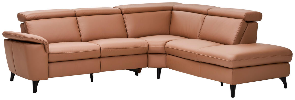 ECKSOFA in Echtleder Braun  - Schwarz/Braun, Design, Leder/Metall (271/239cm) - Cantus