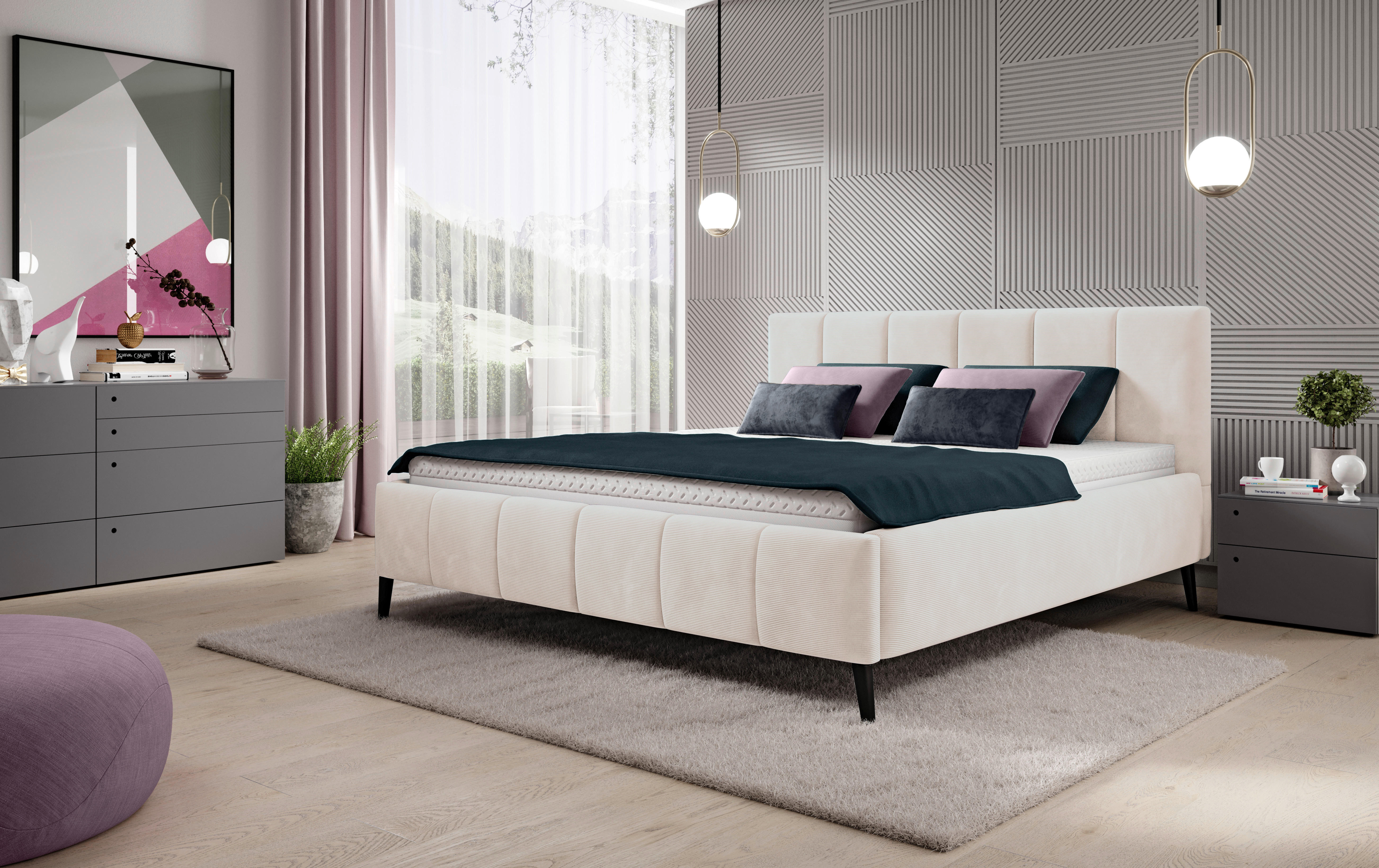 POLSTERBETT gepolstertes Kopfteil, Lattenrost 180/200 cm  in Beige  - Beige/Schwarz, Trend, Holz/Textil (180/200cm) - home24