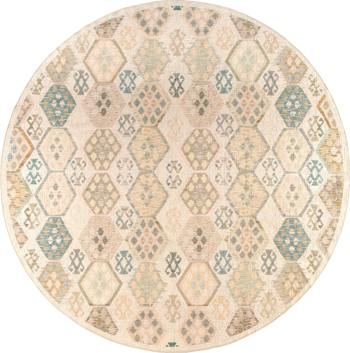 VINTAGE-TEPPICH  Wohnzimmer 200 cm Ondea Parviza Sandfarben, Hellrosa, Blaugrau rund  - Sandfarben/Hellrosa, LIFESTYLE, Kunststoff/Textil (200cm) - Lindorug
