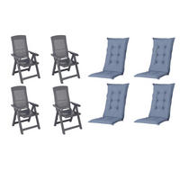 GARTENSTUHL-SET Kunststoff, Textil Anthrazit, Blau  - Blau/Anthrazit, MODERN, Kunststoff/Textil (44/111/50cm) - Gardenson