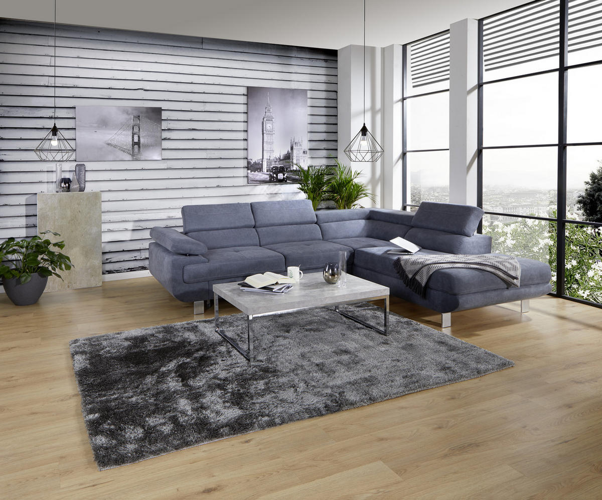 HÖRNSOFFA i dräll blågrå  - blågrå, Modern, metall/textil (270/230cm) - Ondega