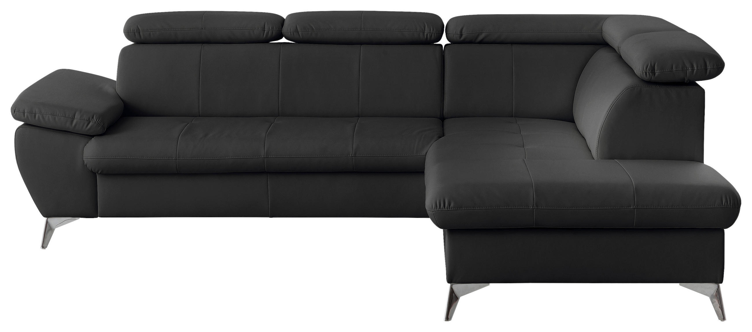 ECKSOFA Schwarz Lederlook  - Chromfarben/Schwarz, KONVENTIONELL, Textil/Metall (256/209cm) - Livetastic