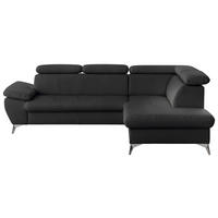 ECKSOFA Schwarz Lederlook  - Chromfarben/Schwarz, KONVENTIONELL, Textil/Metall (256/209cm) - Livetastic