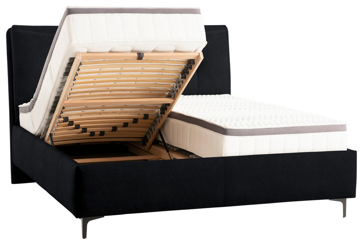 POLSTERBETT 160/200 cm  in Schwarz  - Schwarz, Konventionell, Leder/Holz (160/200cm) - Novel