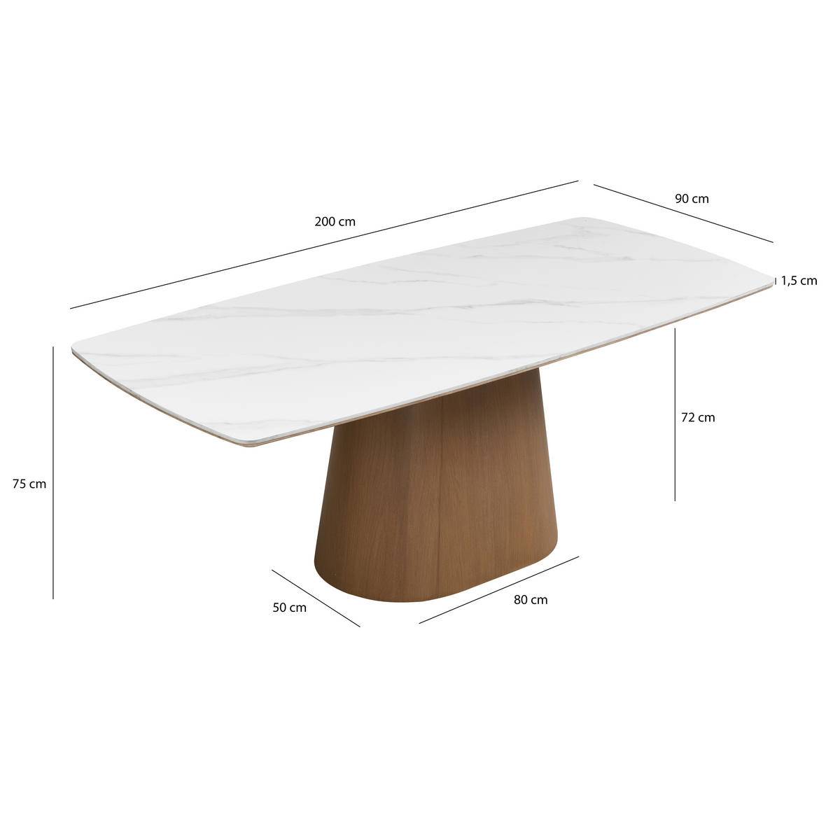 ESSTISCH      - Walnussfarben/Weiß, Design, Stein/Metall (200/90/75cm) - MID.YOU