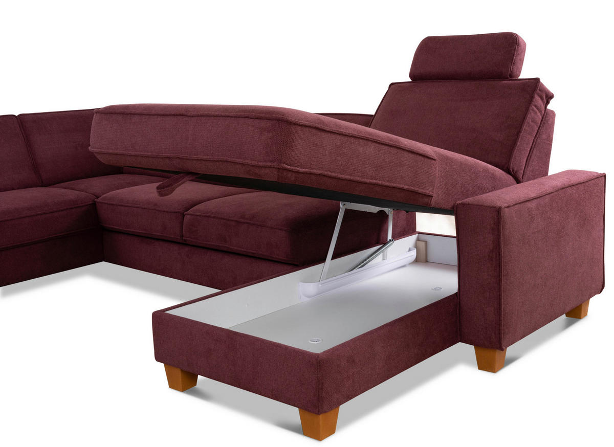 WOHNLANDSCHAFT in Flachgewebe Dunkelrot  - Eichefarben/Dunkelrot, Konventionell, Holz/Textil (213/309/161cm) - Sit & More
