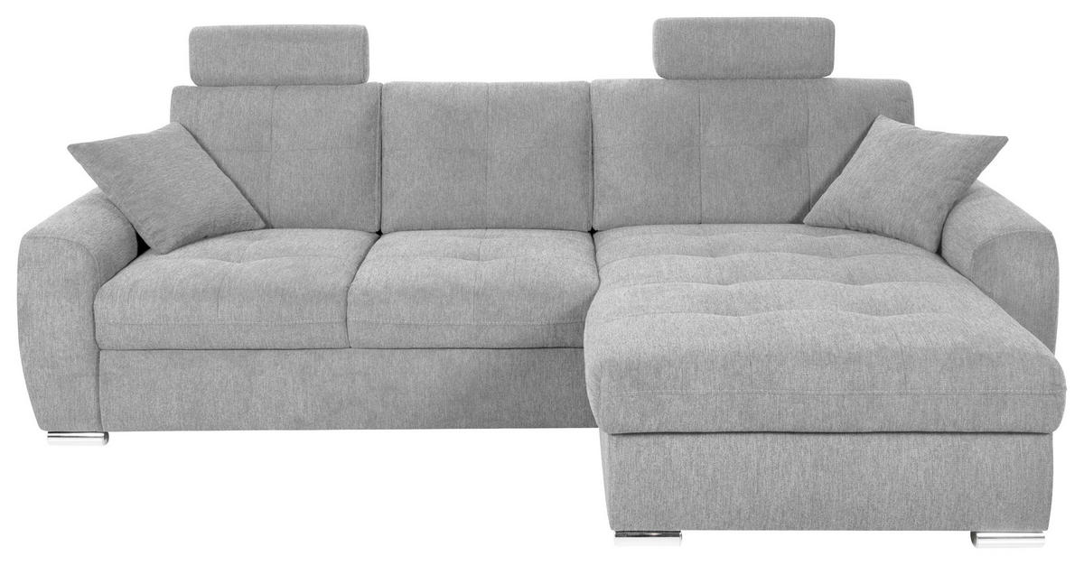 ECKSOFA in Mikrofaser Hellgrau  - Chromfarben/Hellgrau, Modern, Kunststoff/Textil (276/193cm) - Hom`in