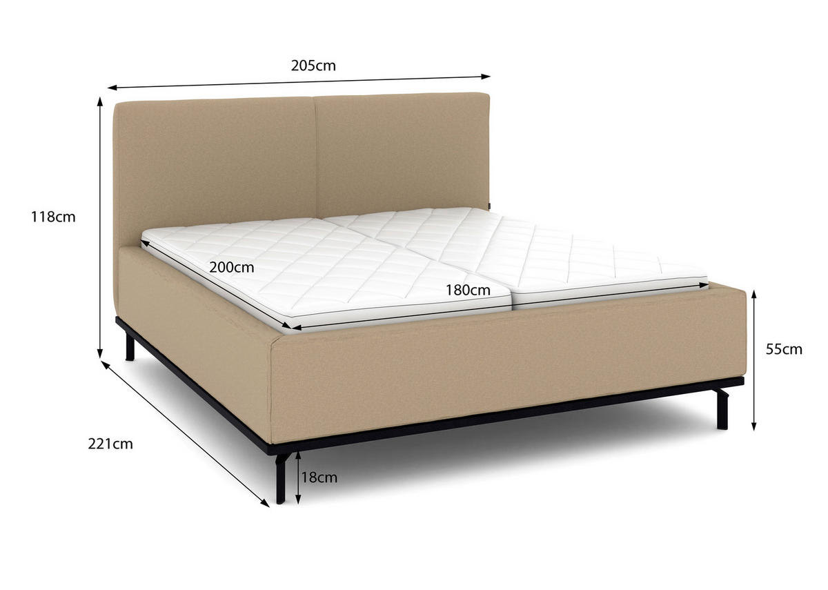 POLSTERBETT Matratze, Lattenrost, Bettkasten 180/200 cm  in Beige  - Beige/Graphitfarben, Design, Holz/Textil (180/200cm) - Musterring