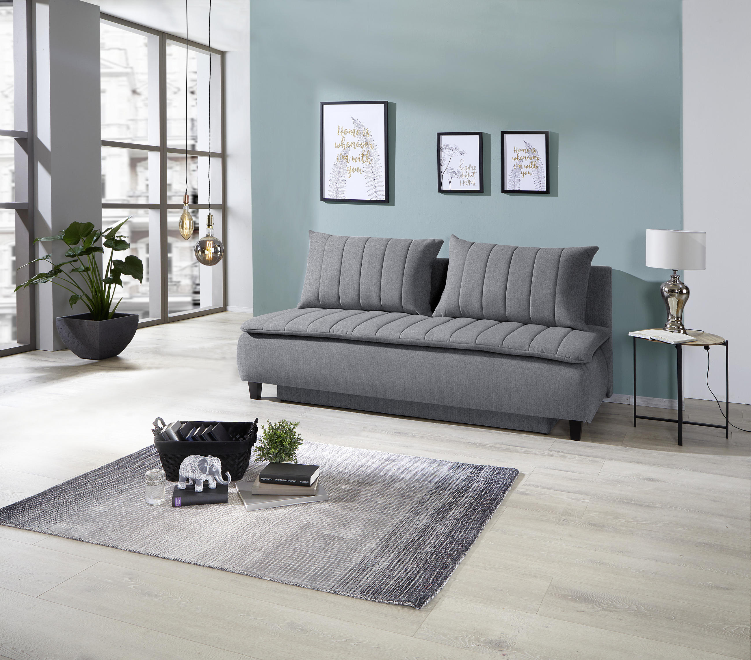 BOXSPRINGSOFA Webstoff Dunkelgrau  - Dunkelgrau/Schwarz, MODERN, Holz/Textil (208/102/96cm) - MID.YOU