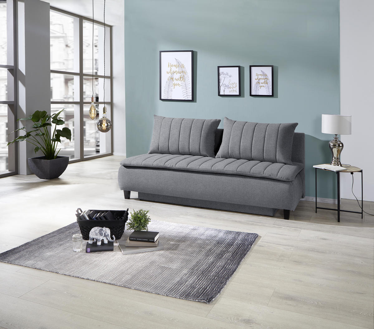 BOXSPRINGSOFA  mit Schlafen auf Sitzhöhe Webstoff Dunkelgrau  - Dunkelgrau/Schwarz, MODERN, Holz/Textil (208/102/96cm) - MID.YOU