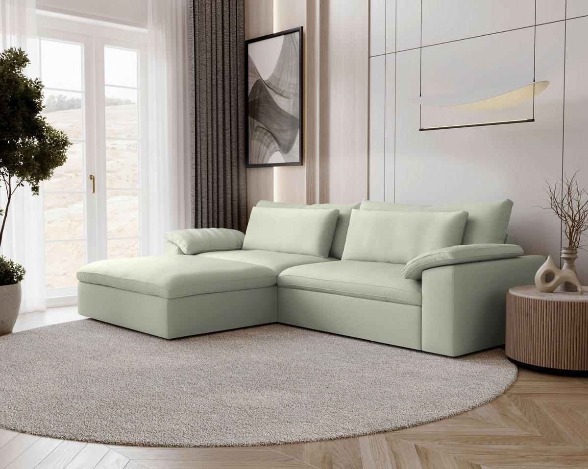 ECKSOFA  Chenille Sandfarben  - Sandfarben/Schwarz, Modern, Kunststoff/Textil (198/306cm) - Carryhome