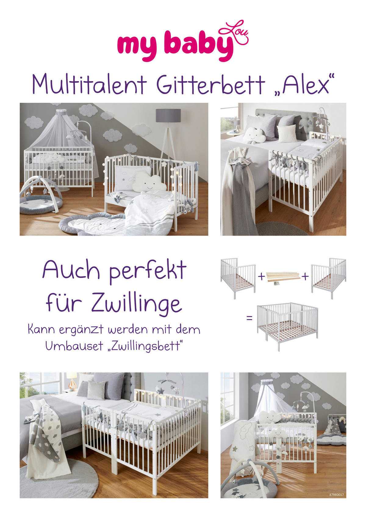 RÁCSOS KISÁGY ALEX  - Basics, fa (125/65/87cm) - My Baby Lou