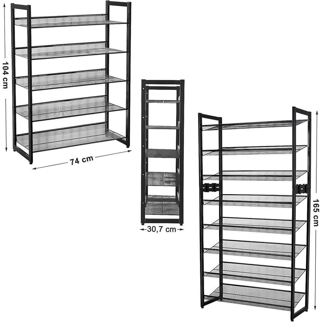 Thumbnail - Boxxx Schuhregal Songmics, Schwarz, Metall, 5 Fächer, 74x104x30.7 cm, erweiterbar, Garderobe, Schuhaufbewahrung, Schuhre...