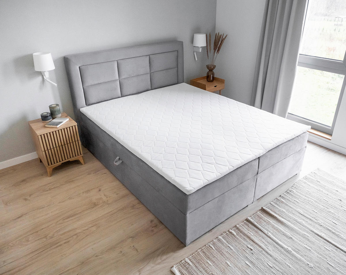BOXBETT 180/200 cm  in Hellgrau  - Silberfarben/Hellgrau, Modern, Holz/Kunststoff (180/200cm) - MID.YOU