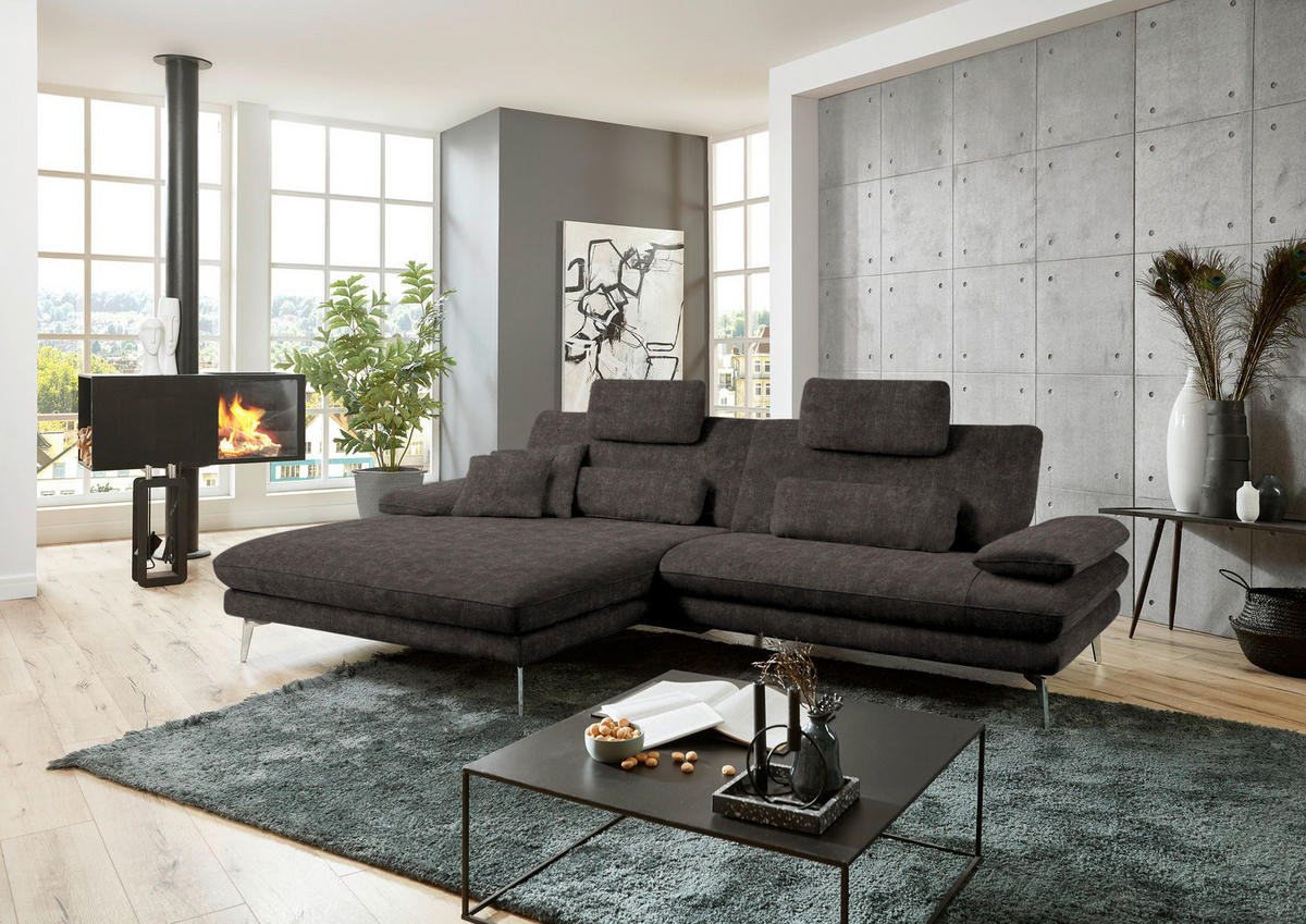 ECKSOFA in Velours Dunkelbraun  - Dunkelbraun/Schwarz, Design, Textil/Metall (184/284cm) - Dieter Knoll