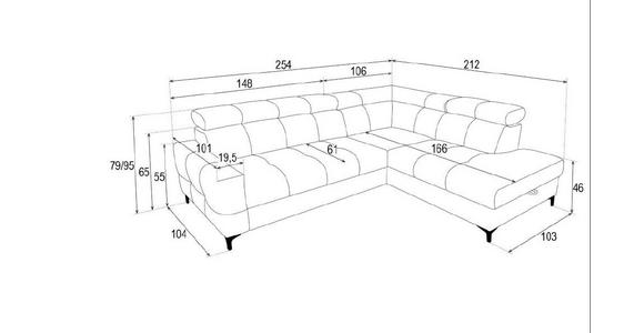 ECKSOFA Creme Struktur  - Creme/Schwarz, MODERN, Textil/Metall (254/212cm) - Carryhome