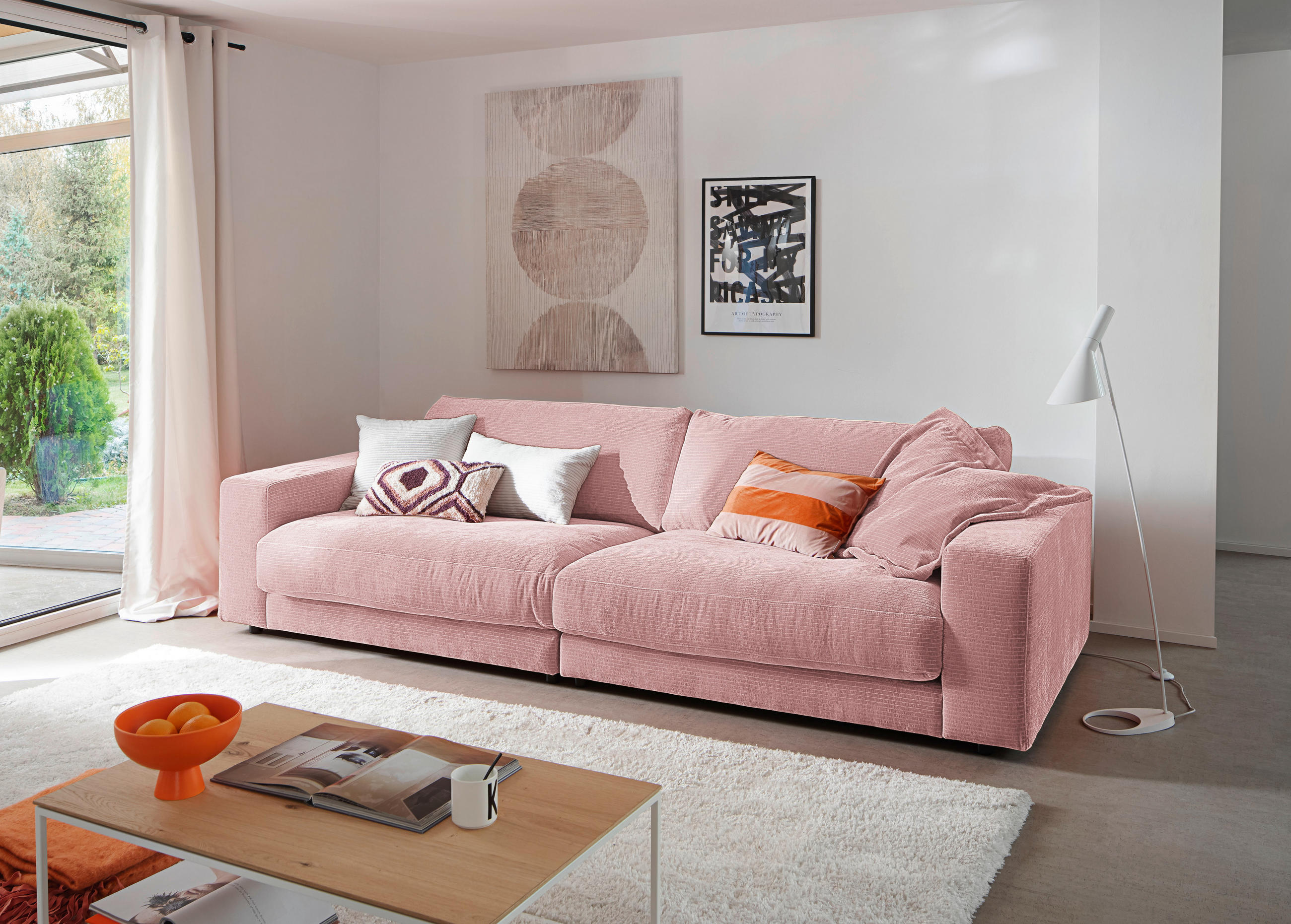 3-SITZER-SOFA in Chenille Rosa  - Schwarz/Rosa, Design, Kunststoff/Textil (290/86/127cm) - Lomoco