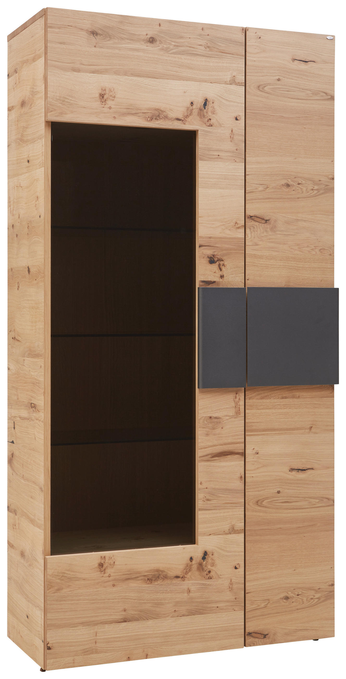 VITRINE in furniert, mehrschichtige Massivholzplatte (Tischlerplatte) Wildeiche Anthrazit, Eichefarben  - Eichefarben/Anthrazit, Natur, Glas/Holz (97,2/194/43,5cm) - Voglauer