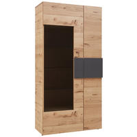 VITRINE in furniert, mehrschichtige Massivholzplatte (Tischlerplatte) Wildeiche Anthrazit, Eichefarben  - Eichefarben/Anthrazit, Natur, Glas/Holz (97,2/194/43,5cm) - Voglauer