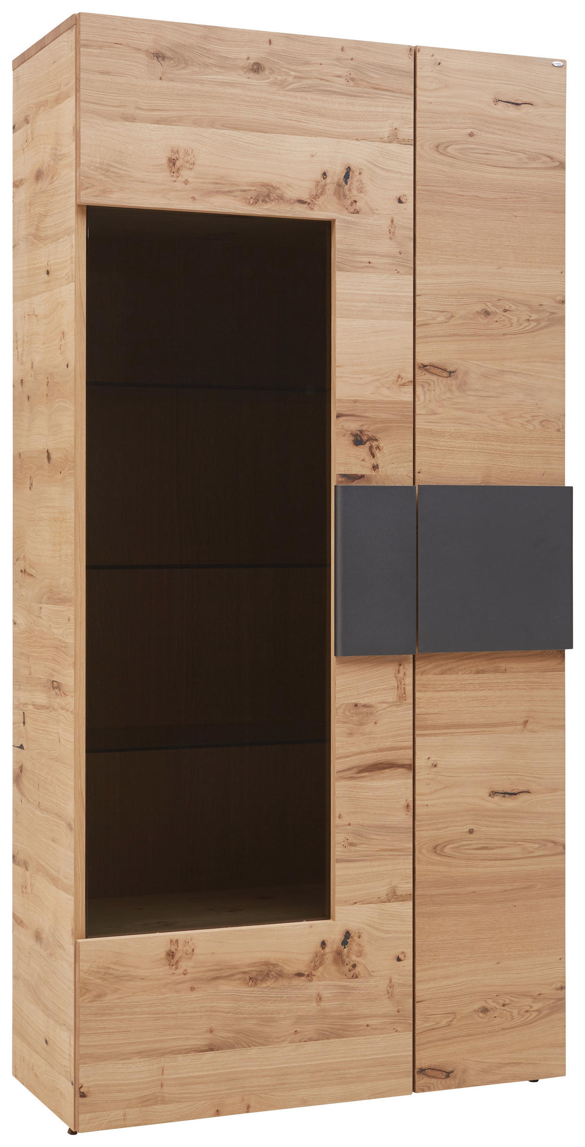 VITRINE in furniert, mehrschichtige Massivholzplatte (Tischlerplatte) Wildeiche Anthrazit, Eichefarben  - Eichefarben/Anthrazit, Natur, Glas/Holz (97,2/194/43,5cm) - Voglauer