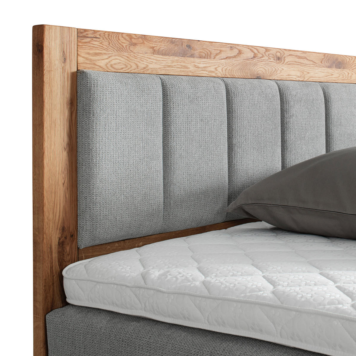 Boxspring, 160/200 cm, gri - bej/culoare lemn stejar, Konventionell, lemn/textil (160/200cm) - Valnatura