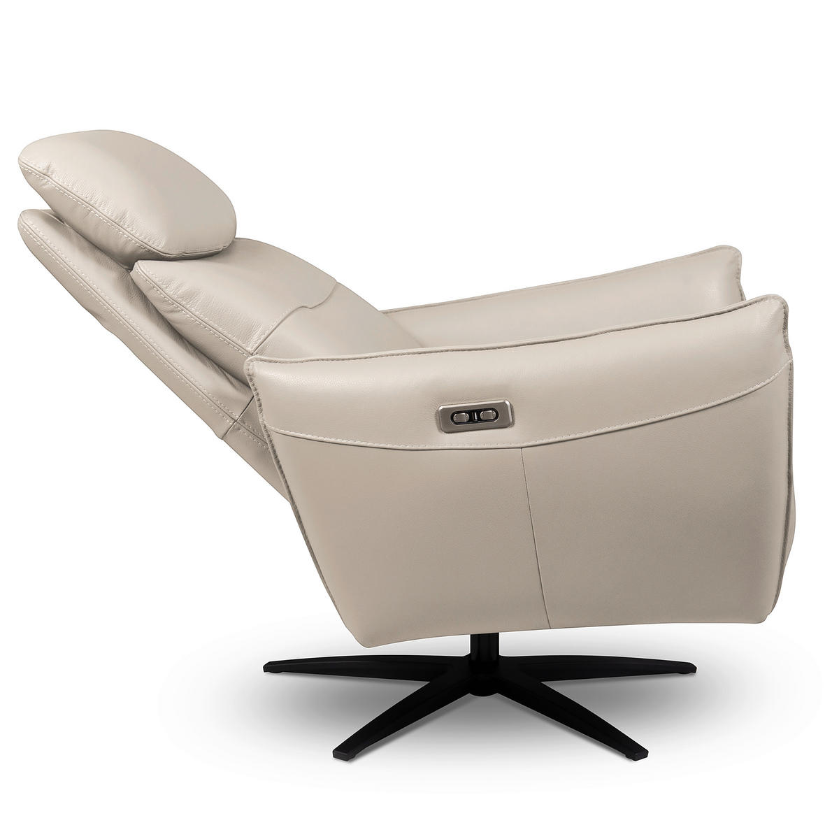 RELAXSESSEL in Leder Hellgrau  - Hellgrau/Schwarz, Design, Leder/Metall (77/107/88cm) - Livetastic