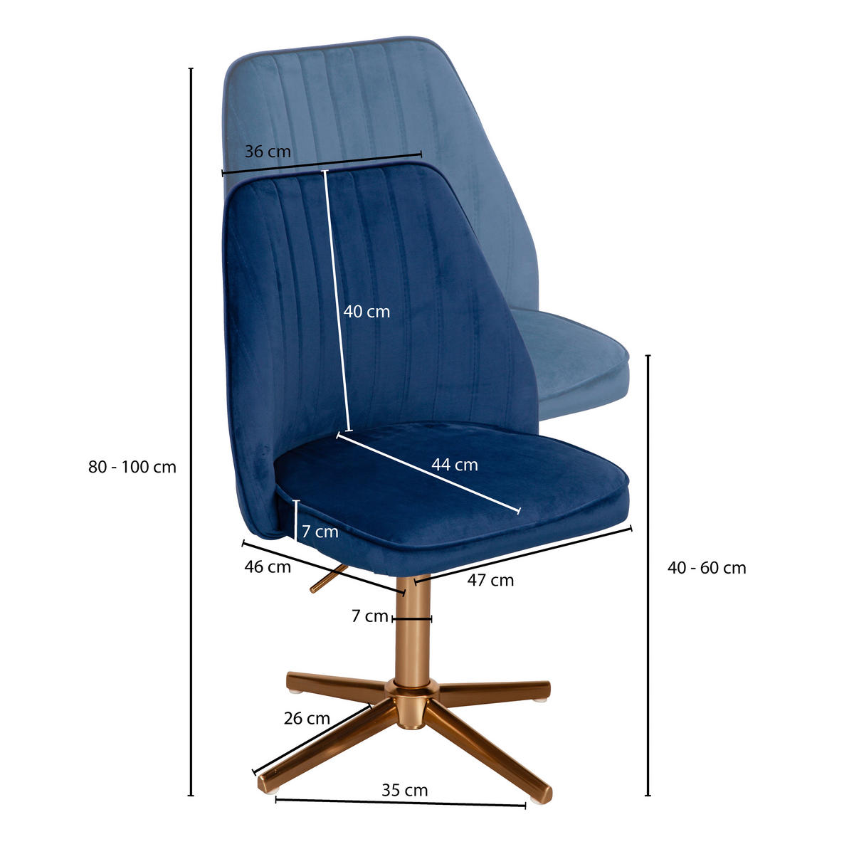 STOL, modra  - zlate barve/modra, Konvencionalno (60/100/60cm) - MID.YOU