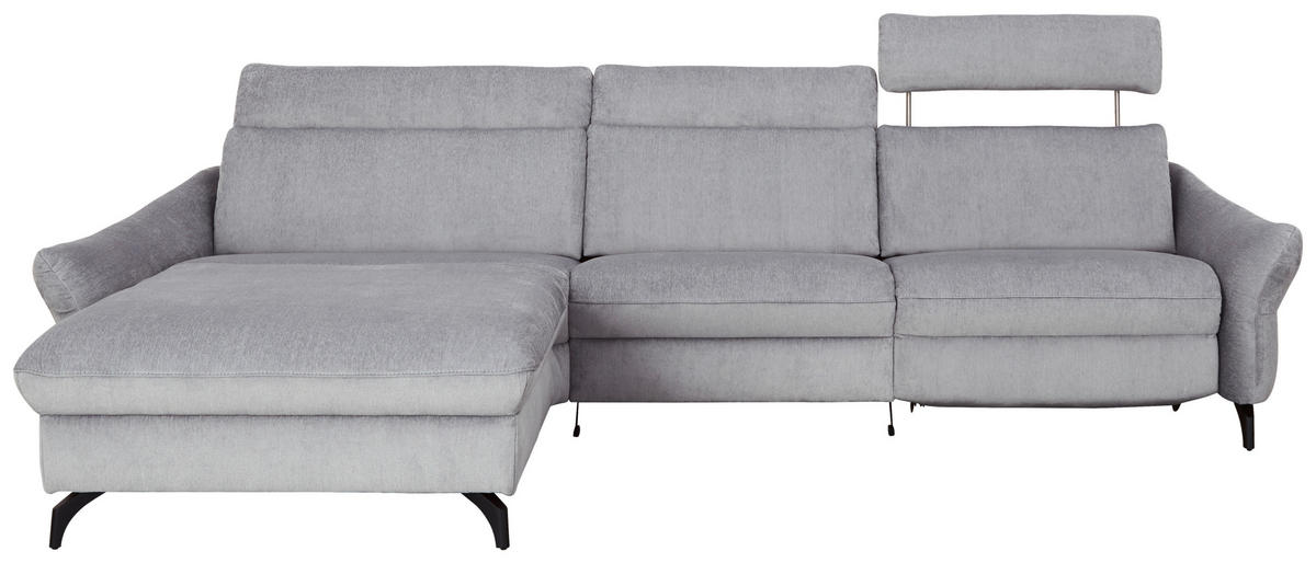 ECKSOFA in Chenille, Flachgewebe Hellgrau  - Anthrazit/Hellgrau, Design, Textil/Metall (179/306cm) - Himolla Komfortklass