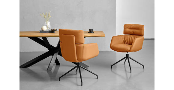 ARMLEHNSTUHL  Wippfunktion, Sitzfläche 360° drehbar, Lederauswahl  Echtleder  - Cognac/Schwarz, Design, Leder/Metall (62/92/66cm) - Dieter Knoll