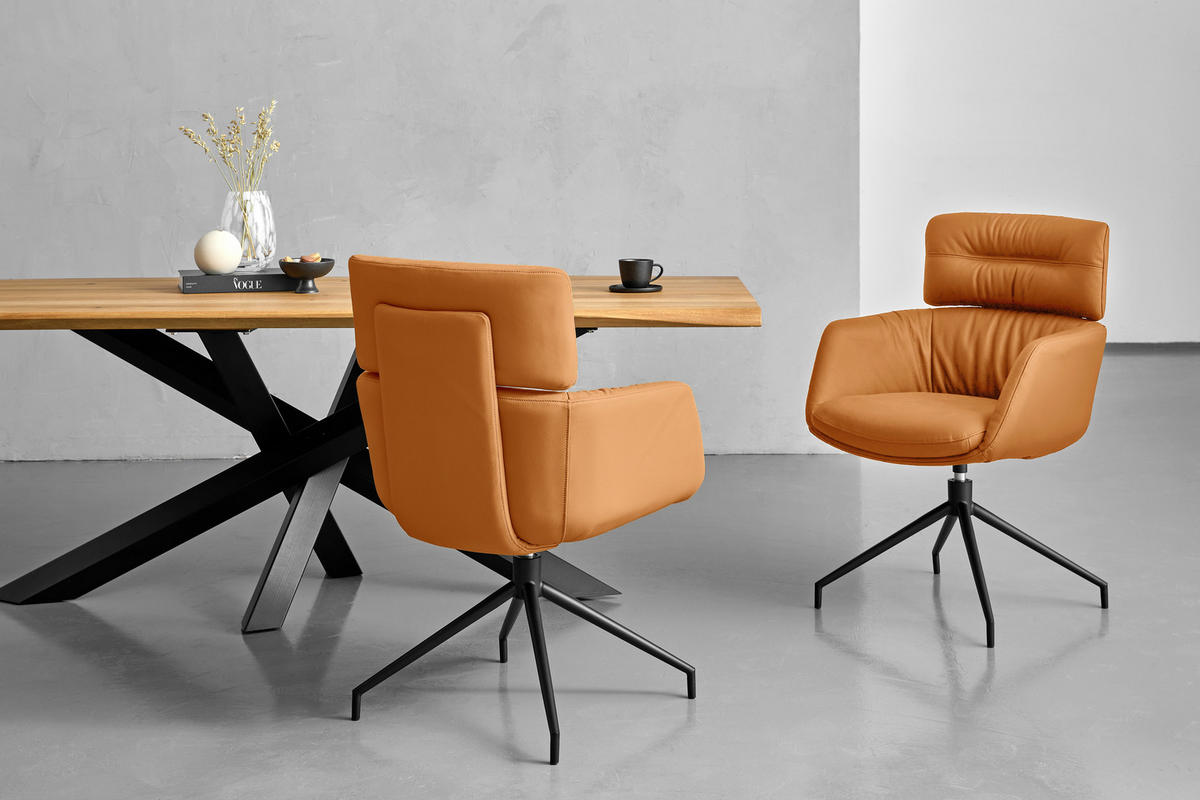 ARMLEHNSTUHL  in Eisen Echtleder pigmentiert  - Cognac/Schwarz, Design, Leder/Metall (62/92/66cm) - Dieter Knoll