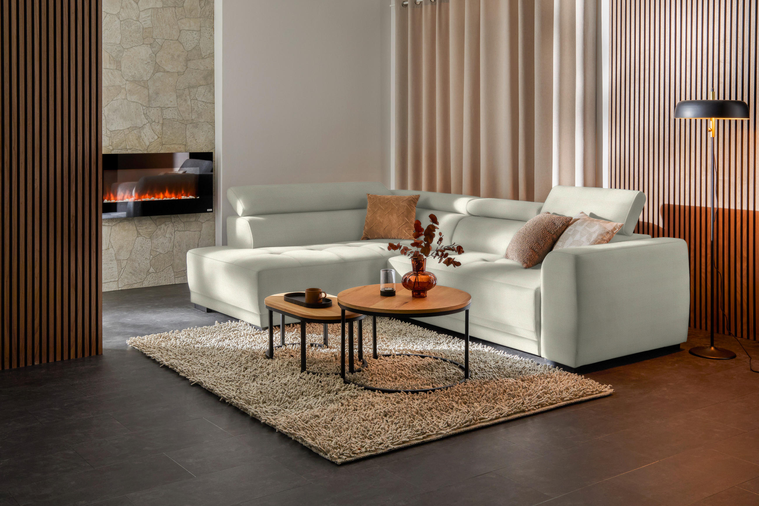 ECKSOFA in Struktur Creme  - Creme/Schwarz, Design, Kunststoff/Textil (205/284cm) - MID.YOU