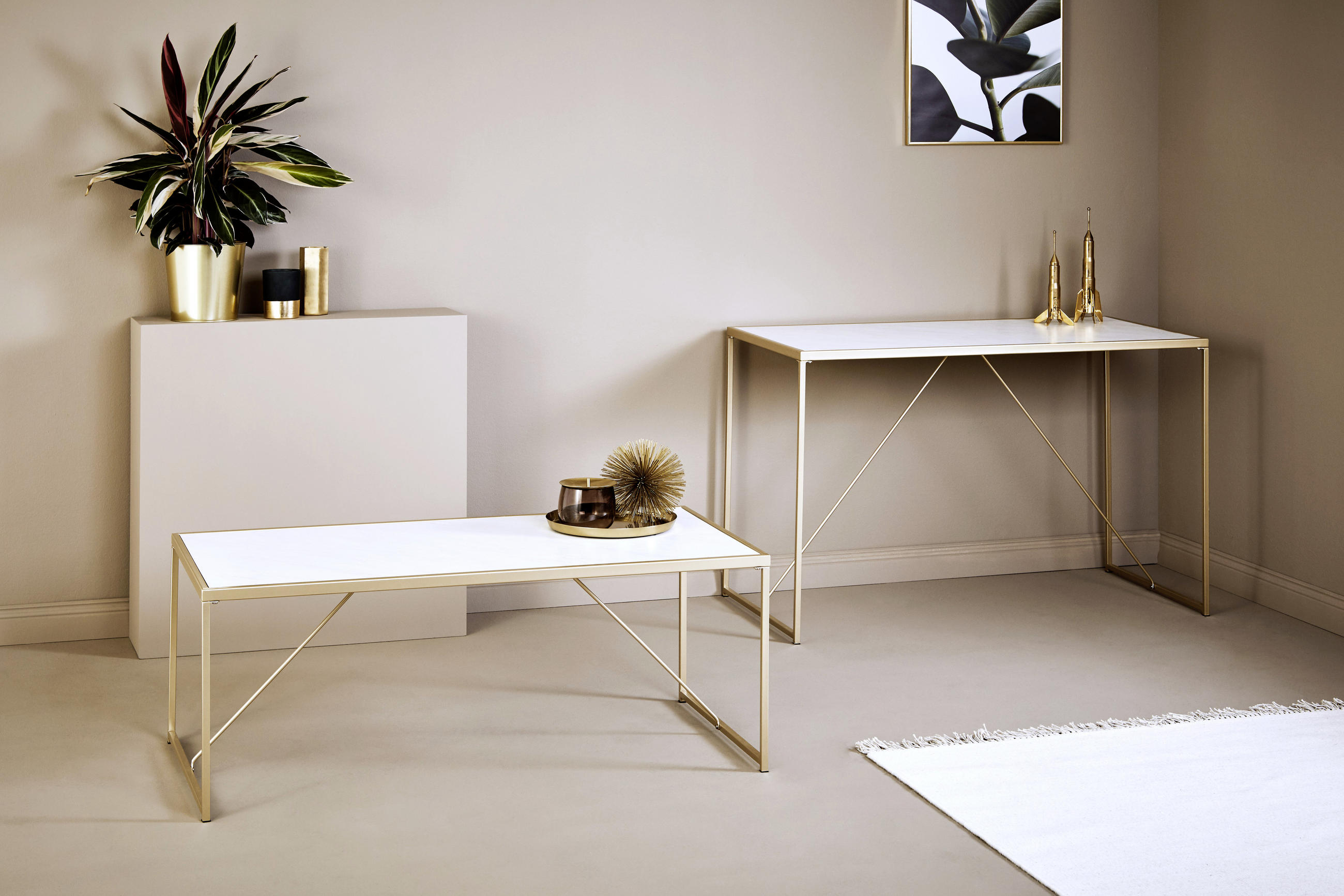 COUCHTISCH in Metall, Holzwerkstoff 120/60/44 cm  - Goldfarben/Weiß, KONVENTIONELL, Holzwerkstoff/Metall (120/60/44cm) - Livetastic