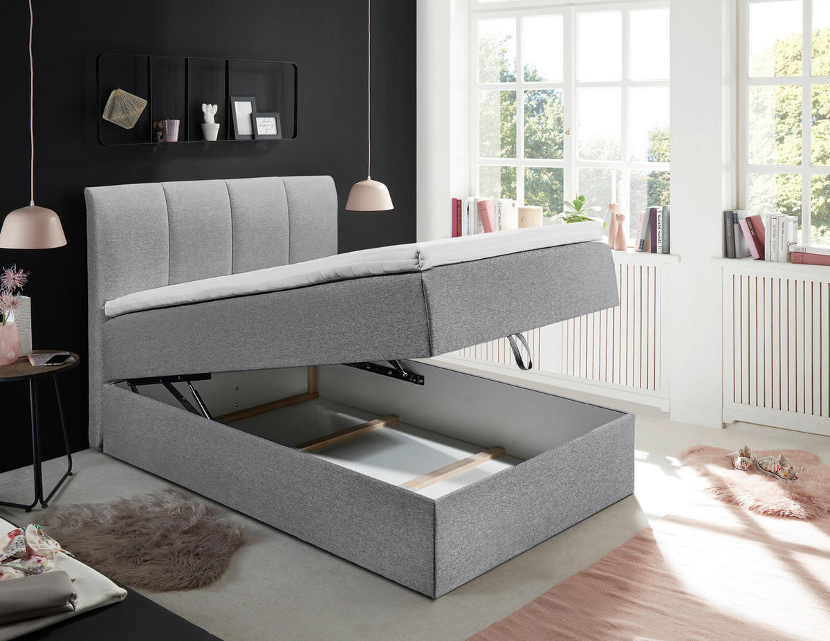 BOXSPRING-ÁGY 120/200 cm  szürke  - fekete/szürke, Basics, műanyag/textil (120/200cm) - MID.YOU