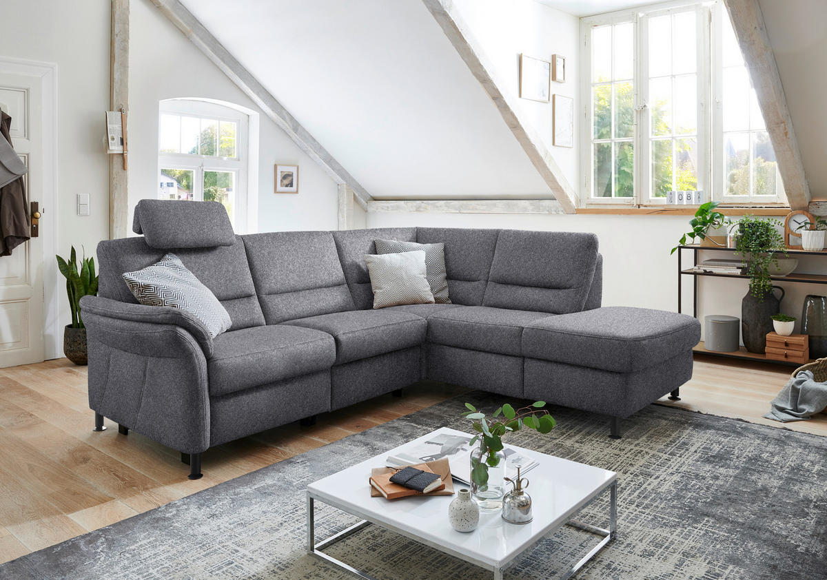 ECKSOFA in Flachgewebe Blau  - Blau/Schwarz, Modern, Textil/Metall (203/227cm) - Beldomo System