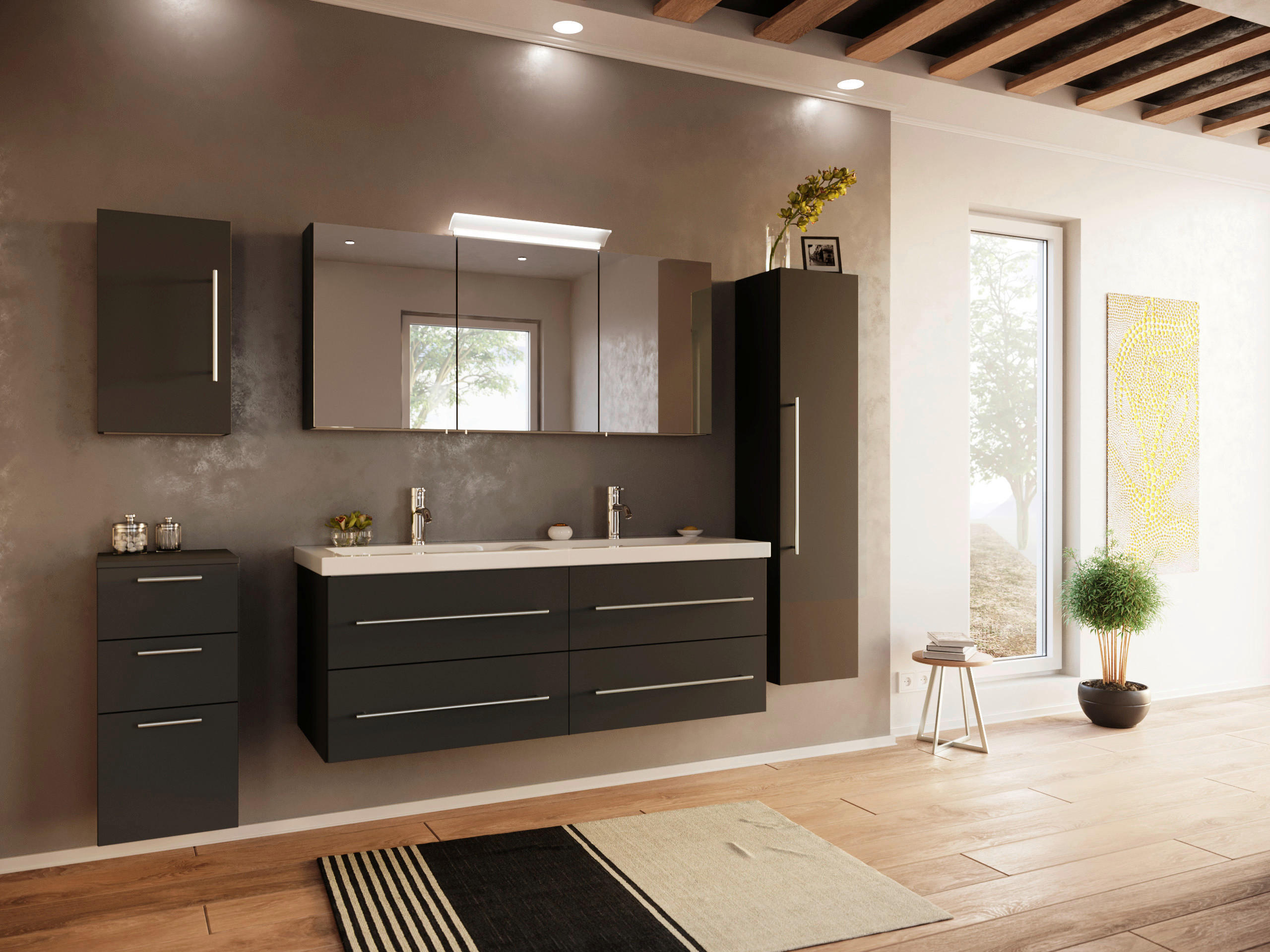 SPIEGELSCHRANK 140/62/17 cm  - Graphitfarben, MODERN, Glas/Holzwerkstoff (140/62/17cm) - MID.YOU