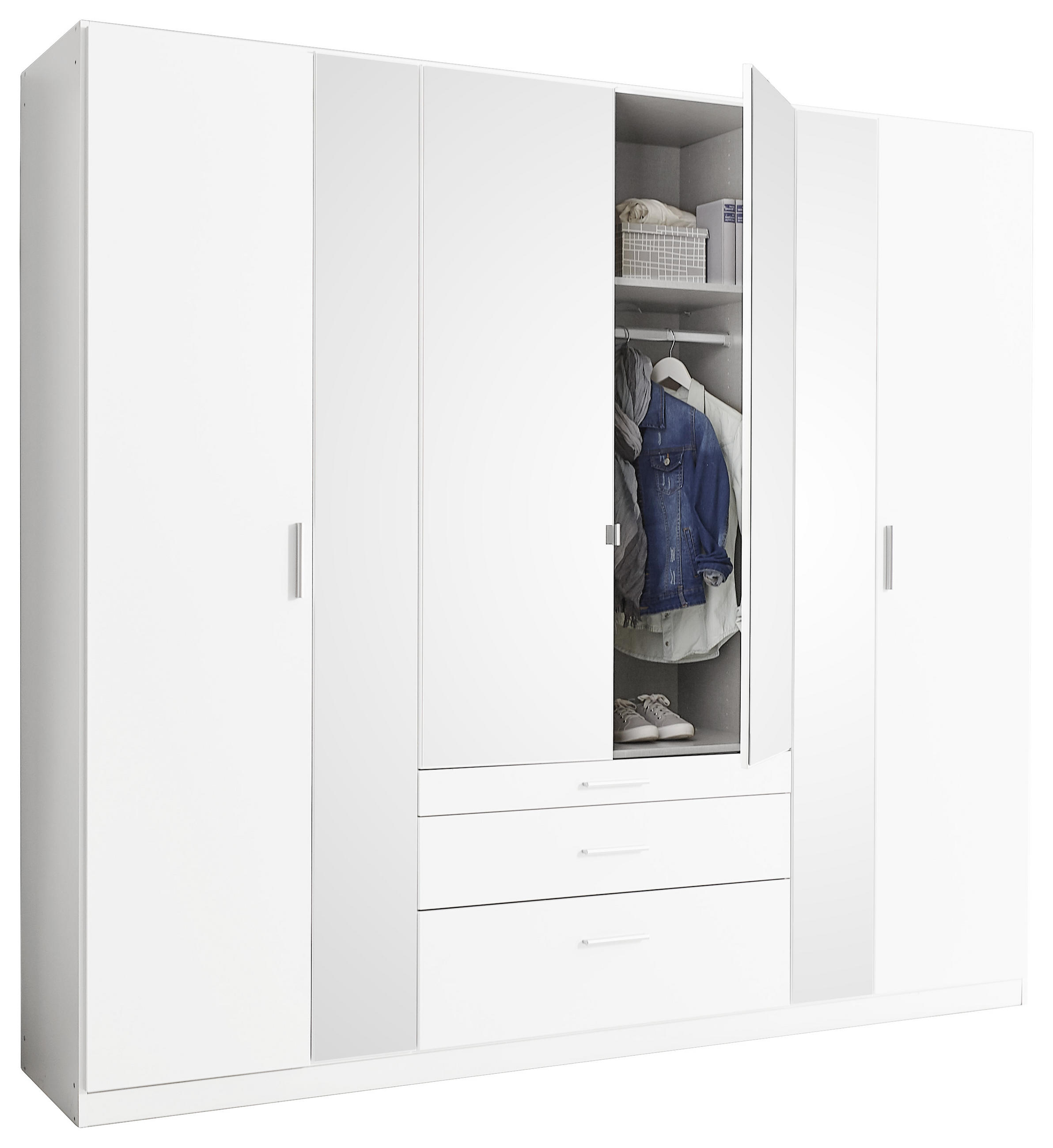KLEIDERSCHRANK 226/210/54 cm 6-türig Weiß  - Alufarben/Weiß, KONVENTIONELL, Glas/Holzwerkstoff (226/210/54cm) - Ti'me